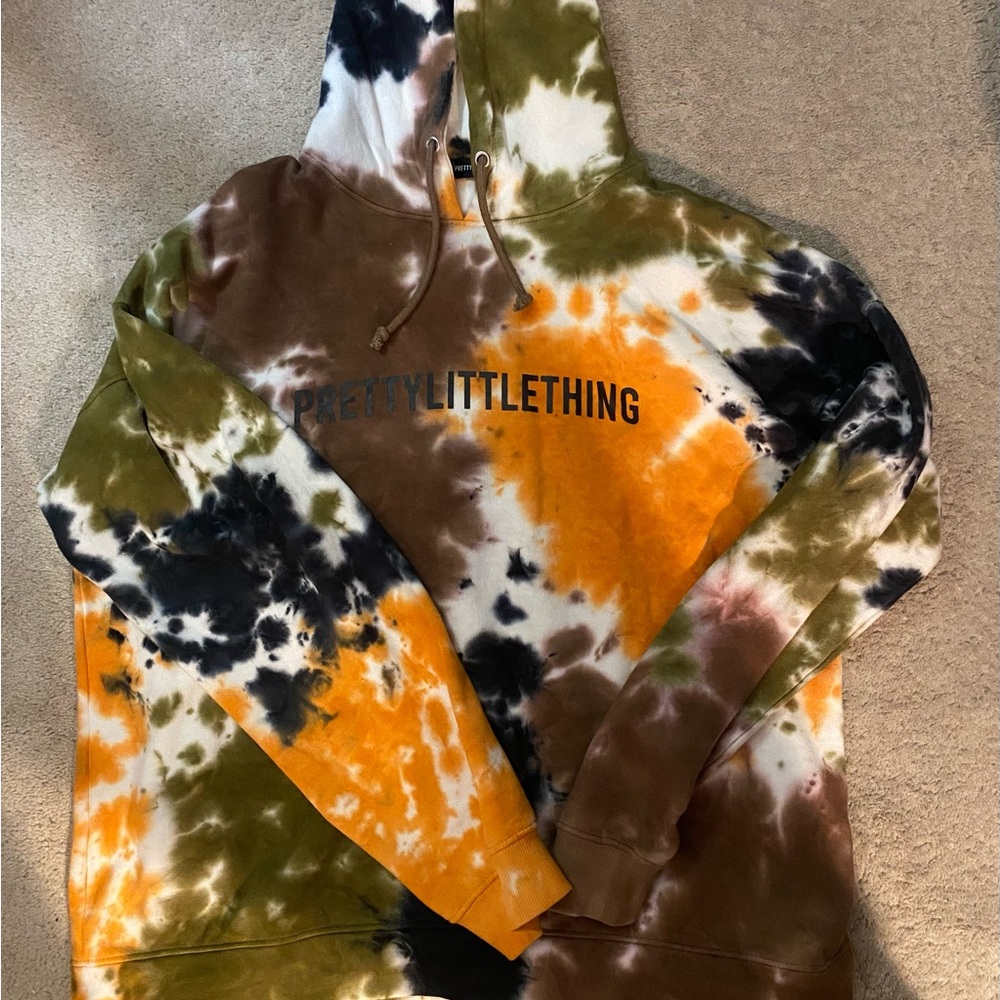 PrettyLittleThing Olive, Orange, Black Tie-Dye Hoodie